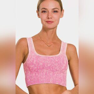 Zenana washed ribbed square neck brami *multi colors*